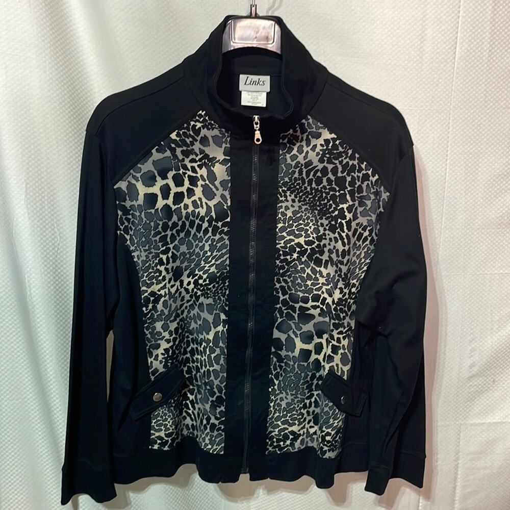 Links xl black animal print insert full front zip jacket pockets like new euc